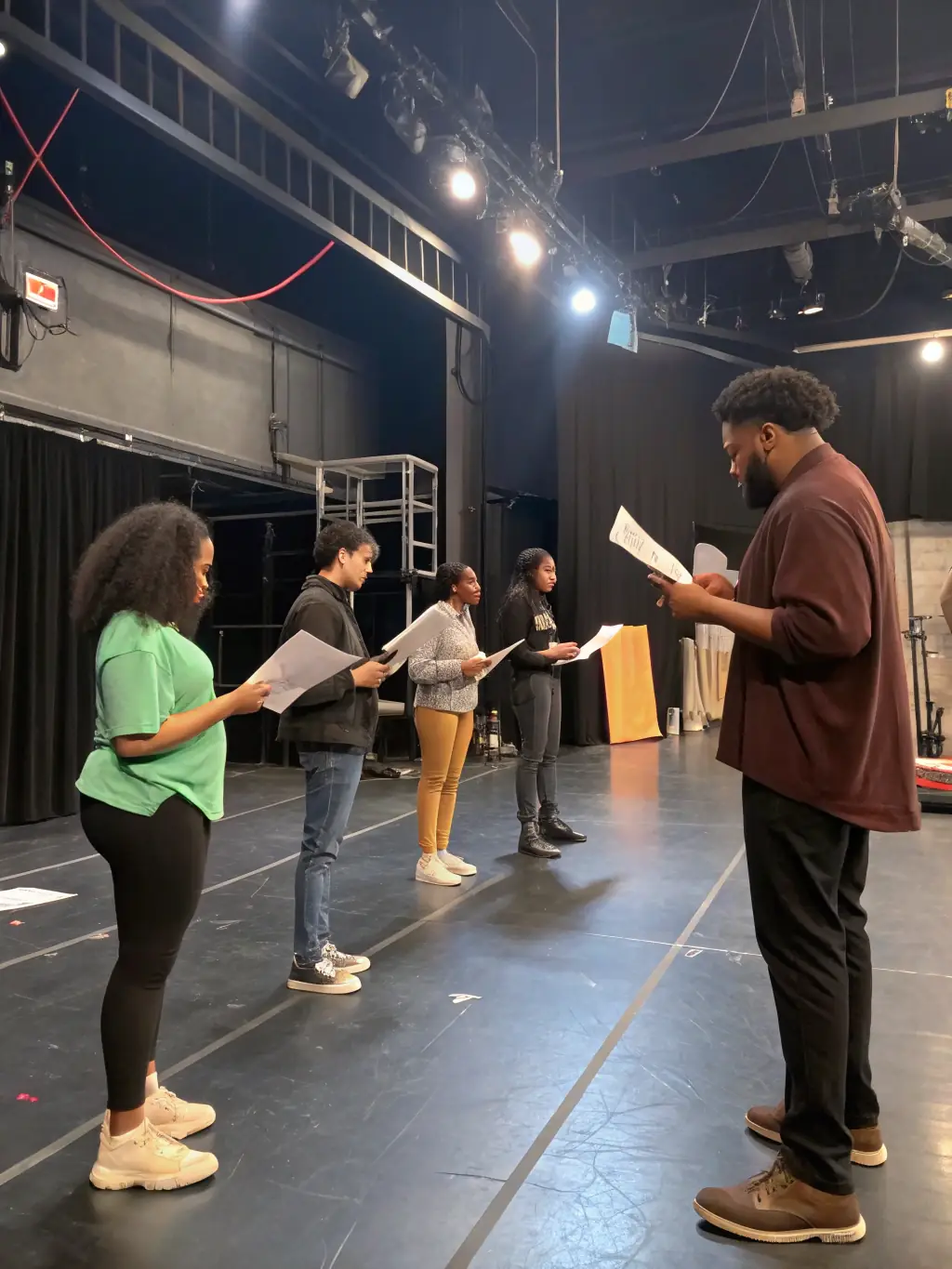 An image of a group of young people participating in a youth theater program organized by COMPAGNIE MIRAGE(S), highlighting the organization's commitment to nurturing the next generation of artists.